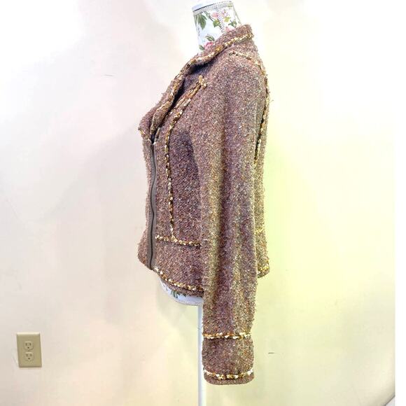 Coldwater Creek Women’s Med Moto Zip Front Jacket Knit Tweed Tan - Picture 6 of 9